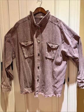 Heyson Mineral Washed Mauve Oversized Button-Up Jean Jacket-Size 3XL-NWOT